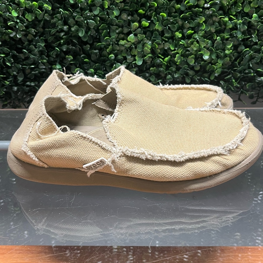 CROCS Tan Frayed Slip-On Shoes - Picture 5 of 7